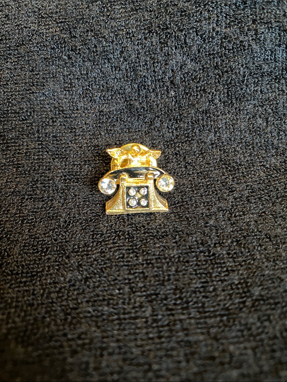 Gold Rhinestone Telephone Pin Brooch